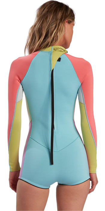 2021 Billabong Womens Spring Fever 2mm Long Sleeve Shorty Wetsuit W42g54 Neon Watersports Outlet 
